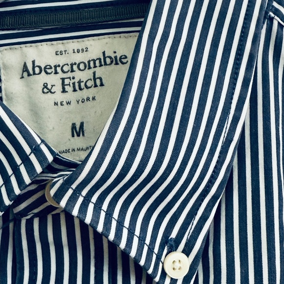 Abercrombie & Fitch Button Down Shirt Blue White Stripe Men's Medium Muscle EUC - Picture 6 of 11